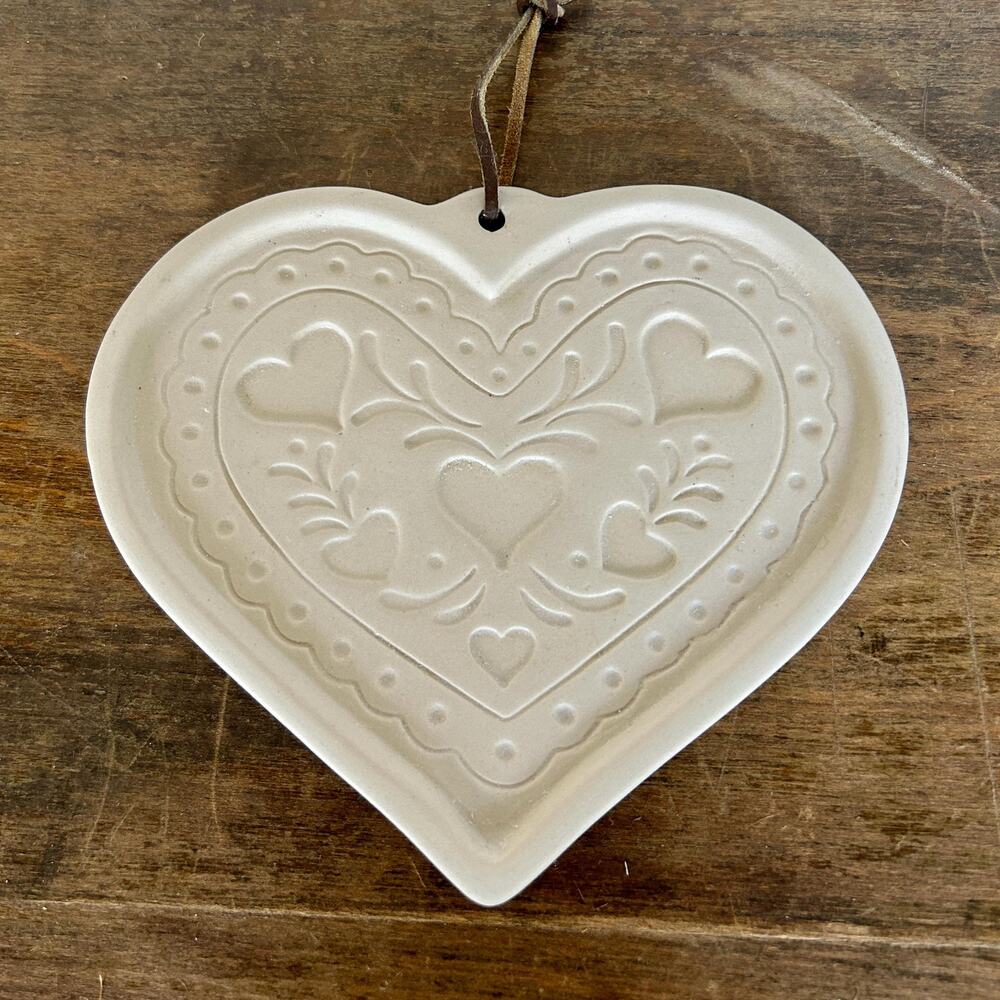 Vintage Sandstone Heart Shaped Cookie Mold Wall Hanging Medallion | Cottagecore